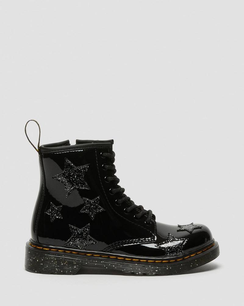 Dr Martens Junior 1460 Glitter Star Lak Veterlaarzen Kinderen Zwart | NL 143MQZ